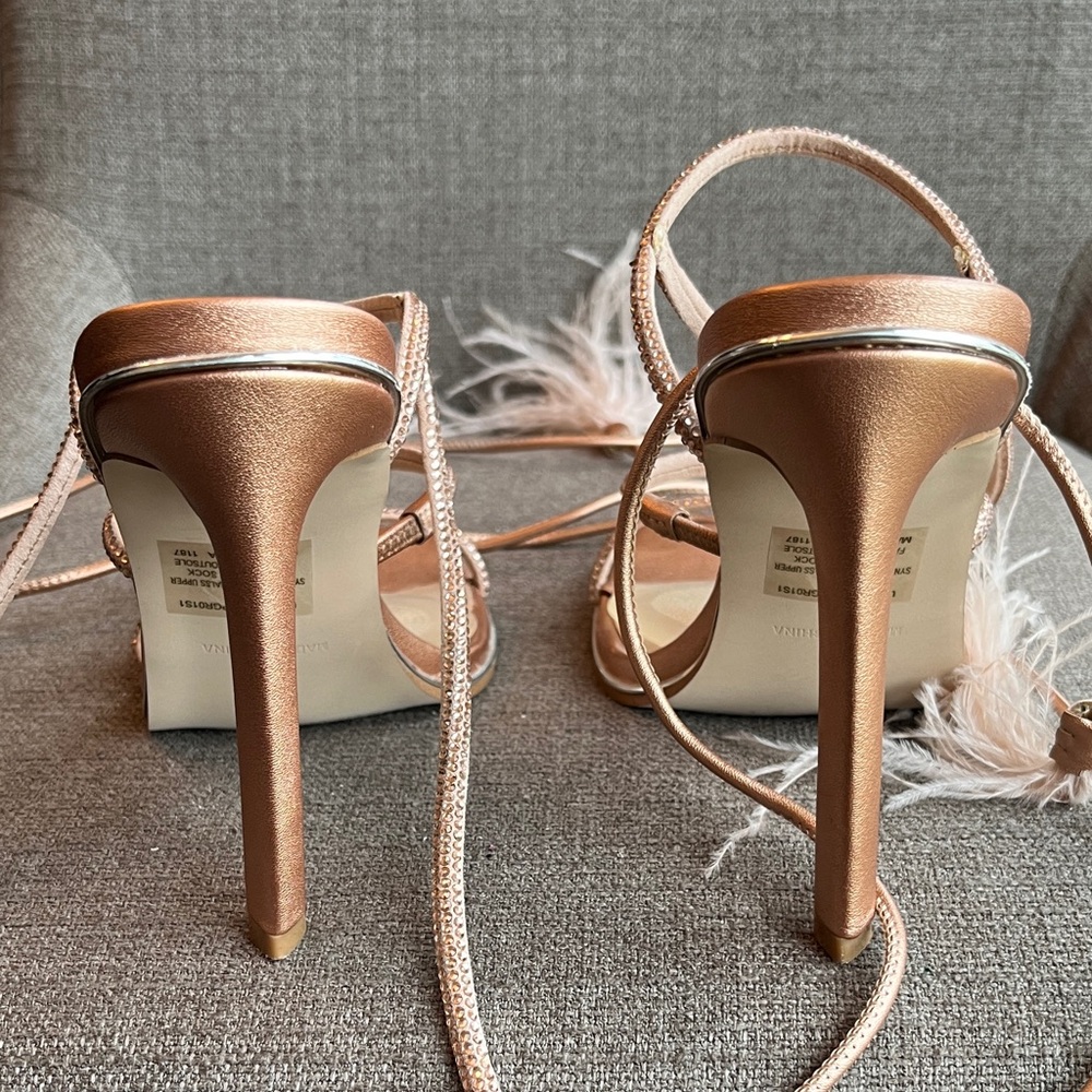 Worn 1x Steve Madden Women's Upgrade Strappy Rose Gold Blush Heels - Picture 5 of 7